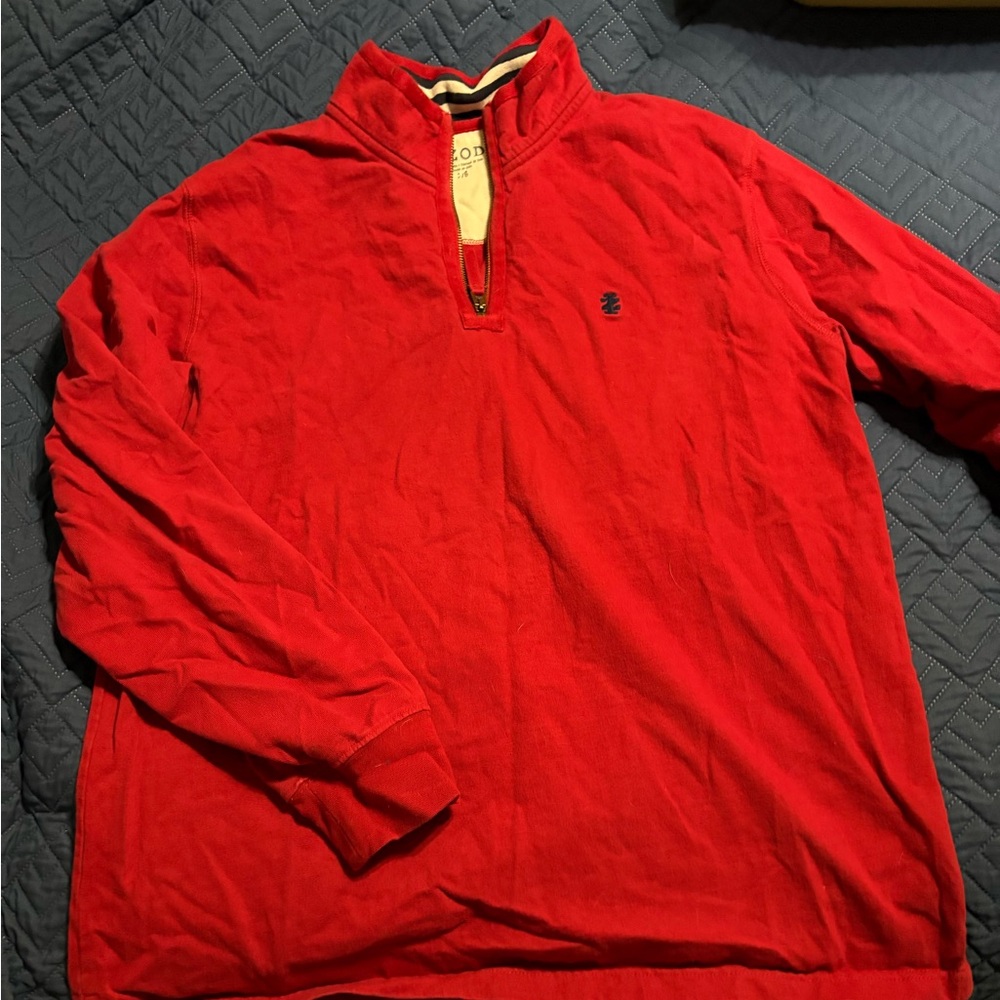 Izod Red Pullover with Striped Collar